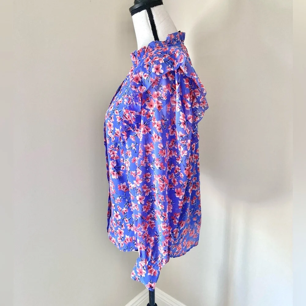 Ann Taylor Cherry Blossom Floral Ruffle Long Sleeve Blouse Size S - Picture 6 of 8
